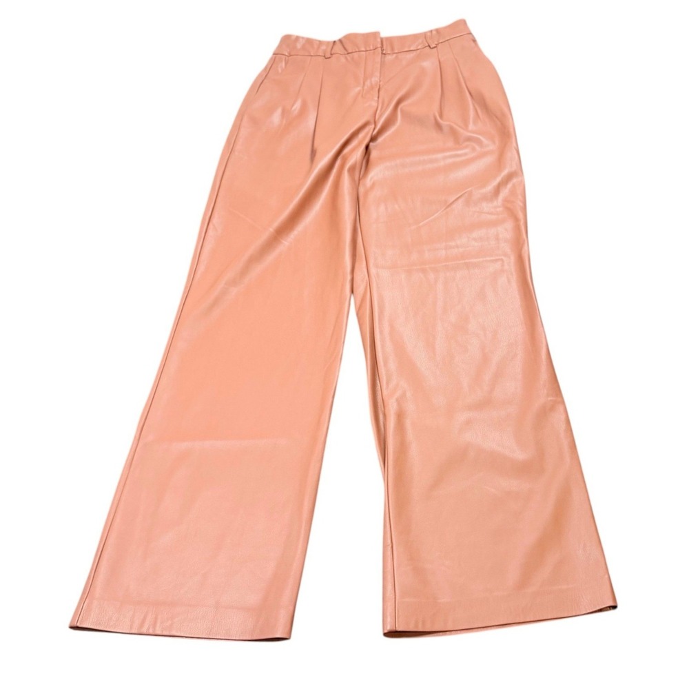 House of Harlow 1960 Faux Leather Pants Womens Clay Pleated Wide Leg Chic Size 4